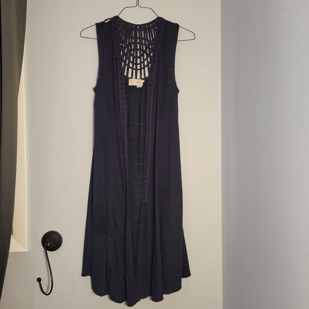 SATURDAY SUNDAY Anthropologie Womens Size S Navy Blue Macrame Knit jersey duster